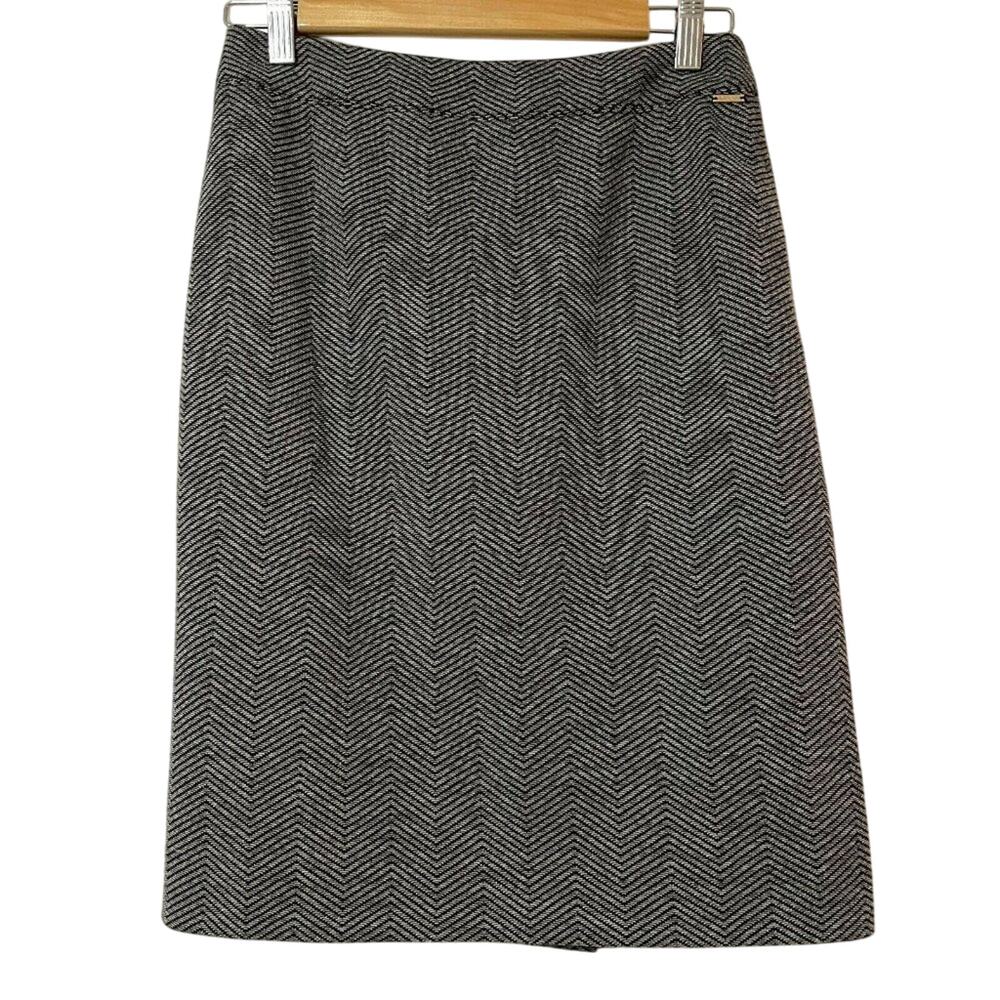 Dkny Black White Zigzag Pencil Skirt Womens 0 Dark Academia Classic Preppy
